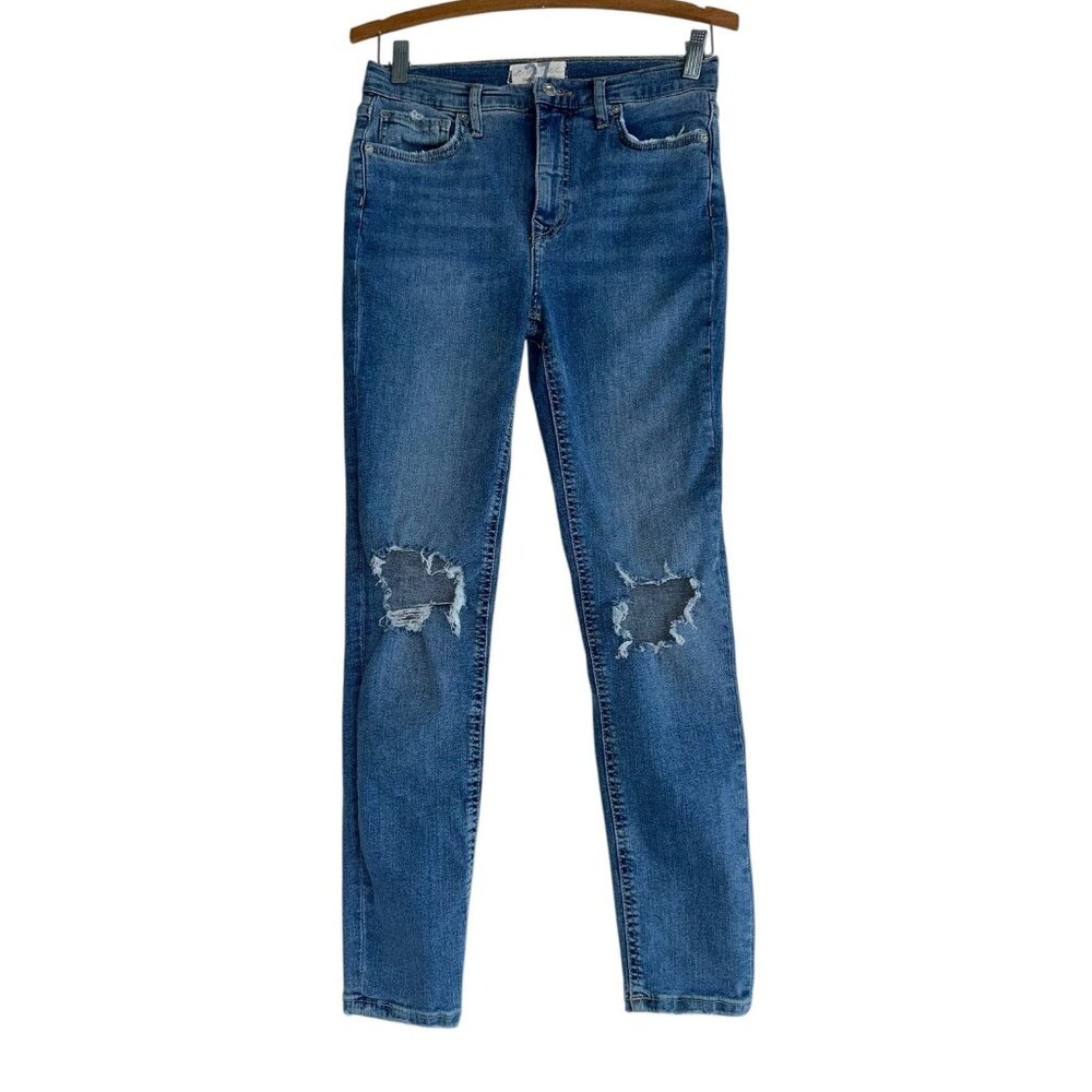 We The Free People High Rise Busted Knee Skinny Jeans Light Wash Women's 27
